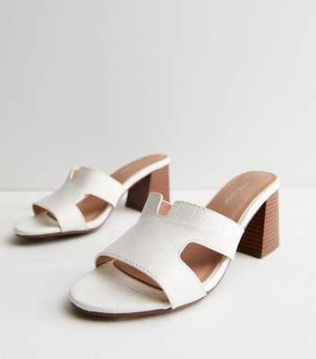 White Block Heel Mule Sandals
