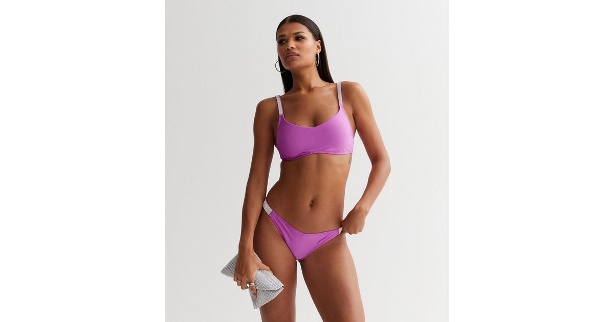 Purple Diamanté Crop Bikini Top