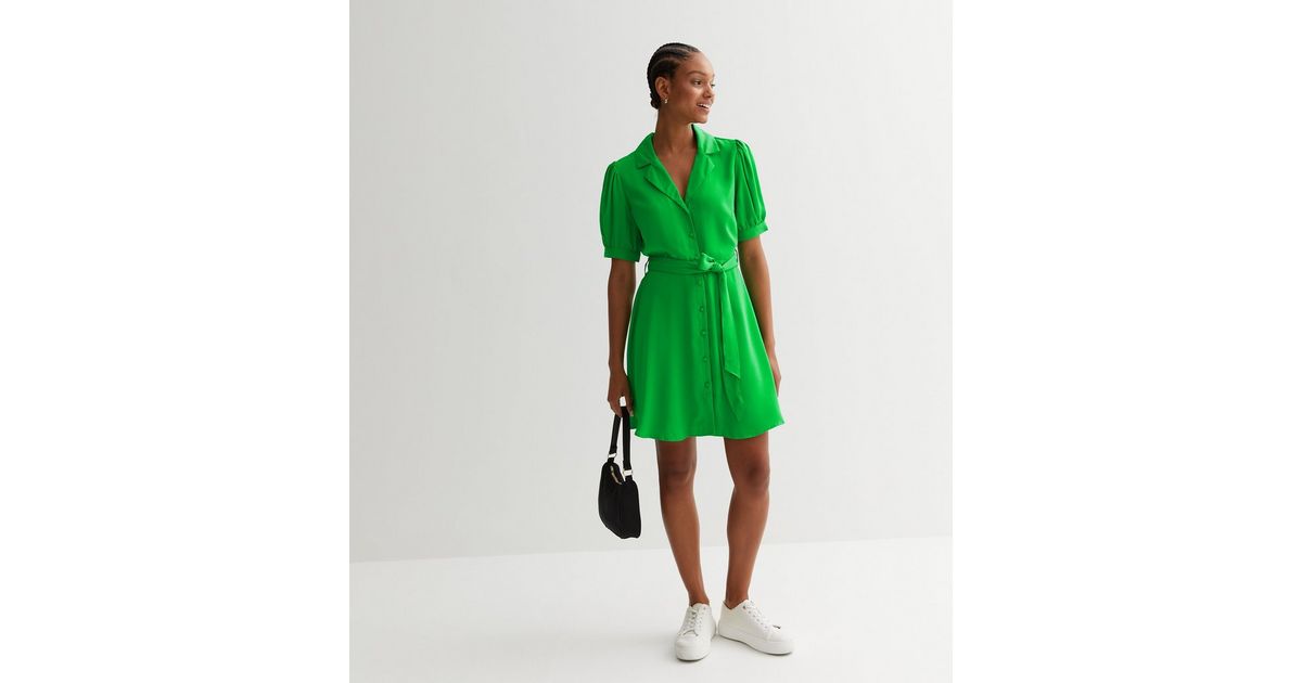 New Look Women's Dark Green Belted Mini Shirt Dress - UK 14