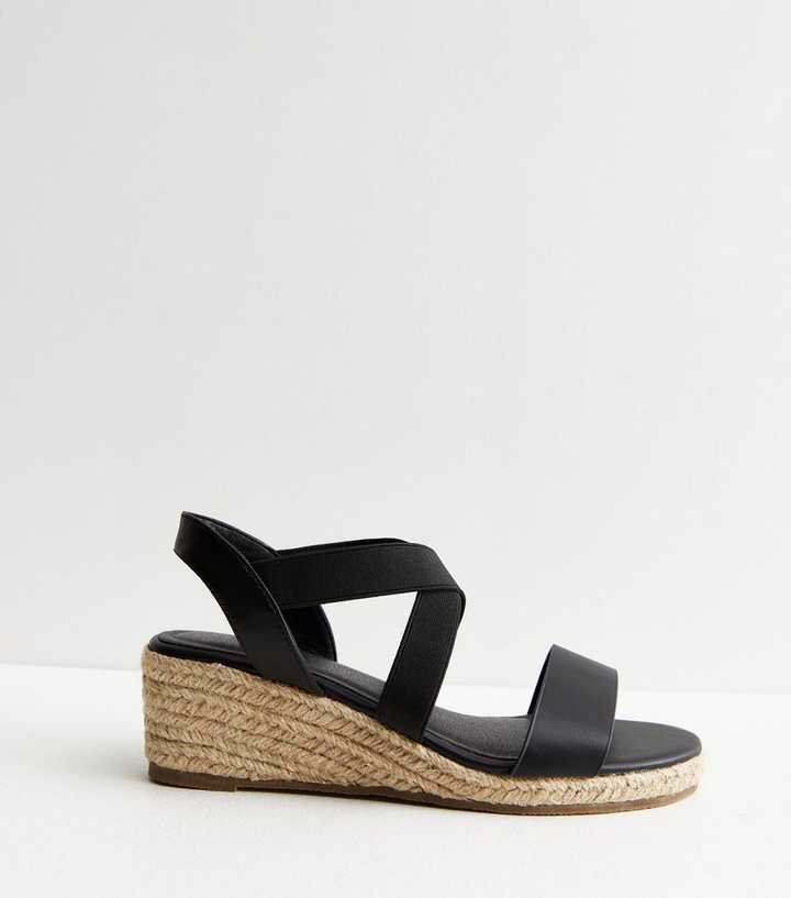 Thorny Fødested Terapi Wide Fit Black Low Espadrille Wedge Heel Sandals | New Look