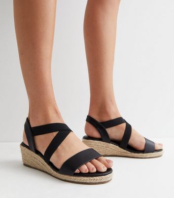 Black wedge sandals store low heel