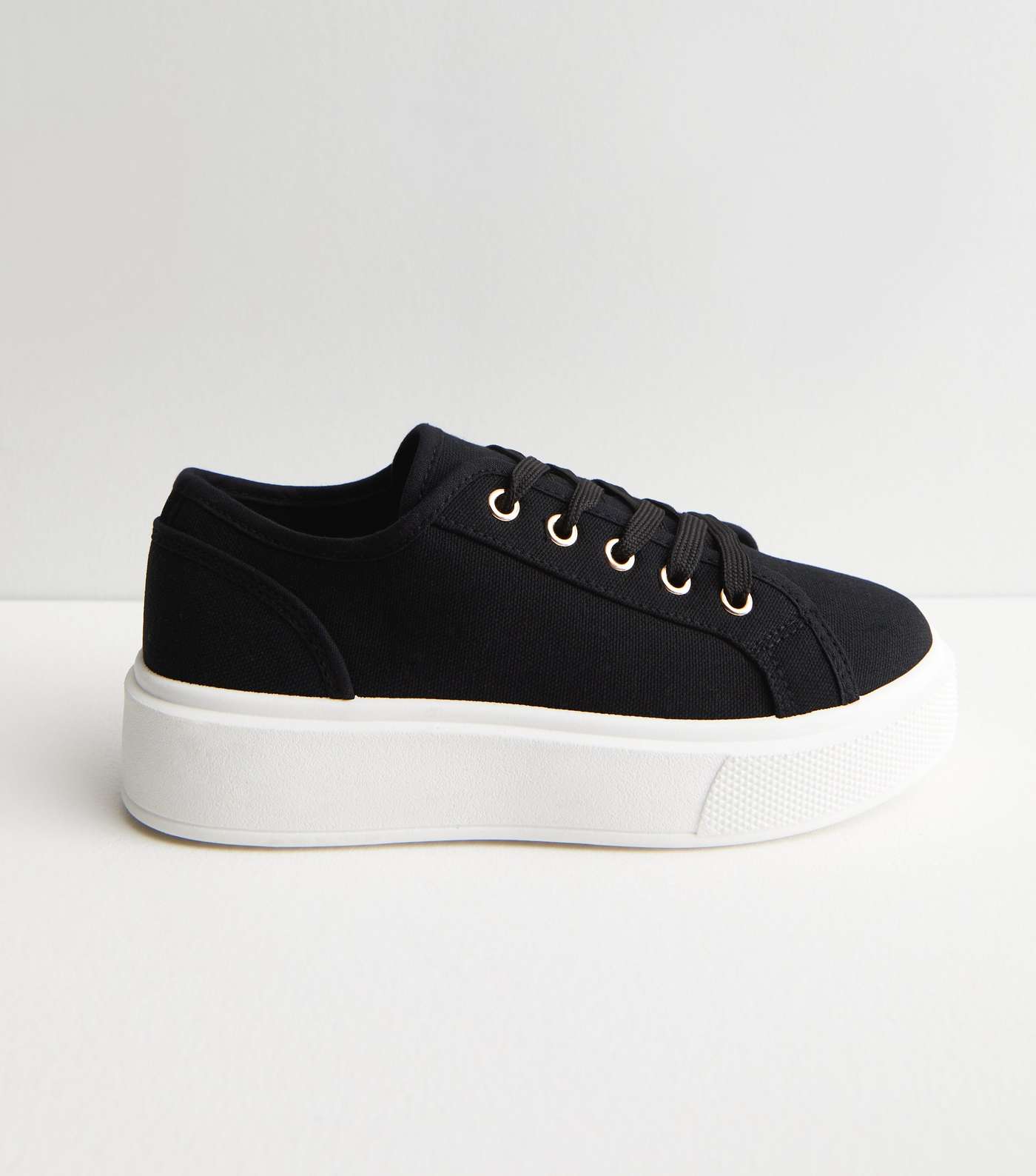 Black Canvas Lace Up Chunky Trainers Image 3
