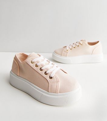 Pink Canvas Lace Up Chunky Trainers New Look