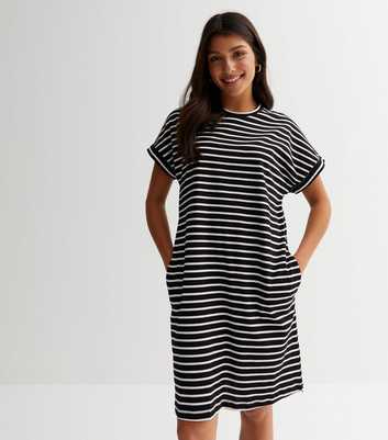 Black Stripe Roll Sleeve T-Shirt Dress