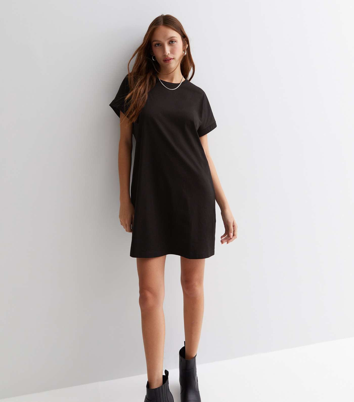 Black Roll Sleeve Mini T-Shirt Dress