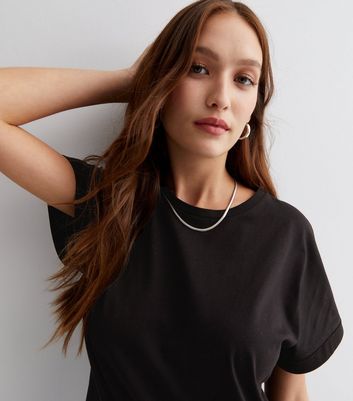Black Round Neck Roll Sleeve Mini T 