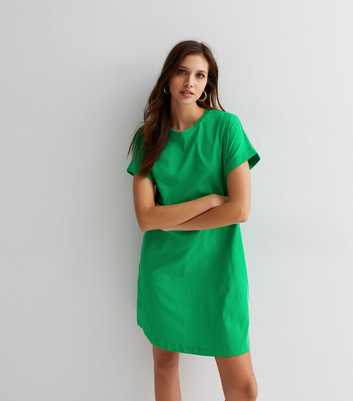 Green Roll Sleeve Mini T-Shirt Dress