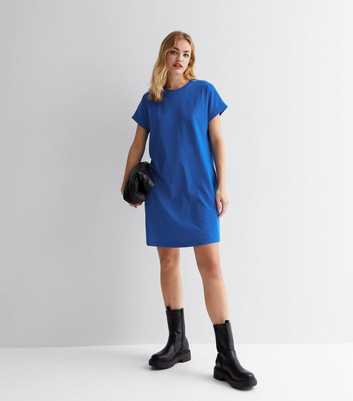 Bright Blue Roll Sleeve Mini T-Shirt Dress