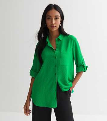 Green Embroidered 3/4 Sleeve Oversized Shirt