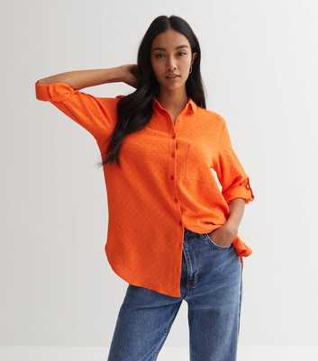 Bright Orange Embroidered 3/4 Sleeve Oversized Shirt