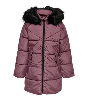 KIDS ONLY Mid Pink Long Hooded Puffer Coat New Look