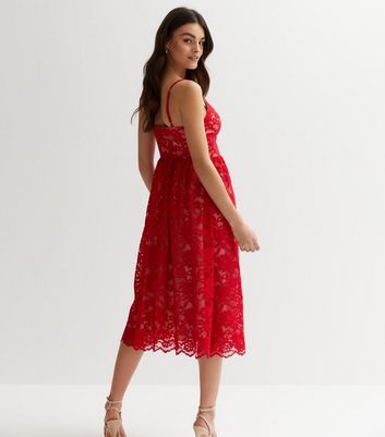 Red lace hot sale midi dress