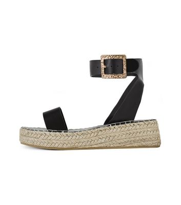 South Beach Dark Brown Buckle Espadrille Wedge Heel Sandals | New Look