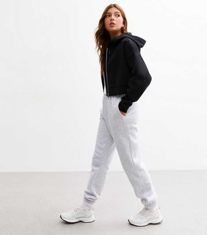 Girls Grey Jersey Cuffed Joggers