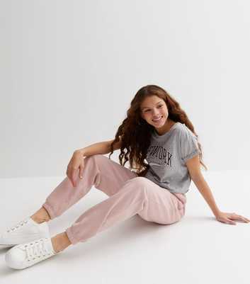 Girls Pale Pink Jersey Cuffed Joggers