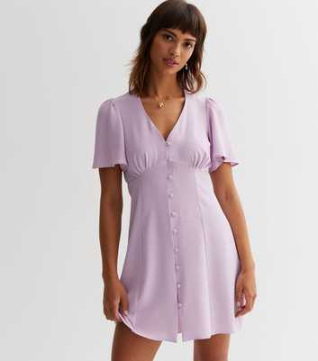 Lilac Button Front Mini Tea Dress