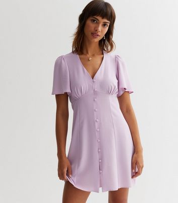 Lilac Button Front Mini Tea Dress New Look