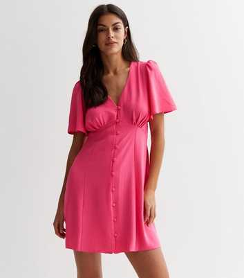 Pink Button Front Mini Tea Dress