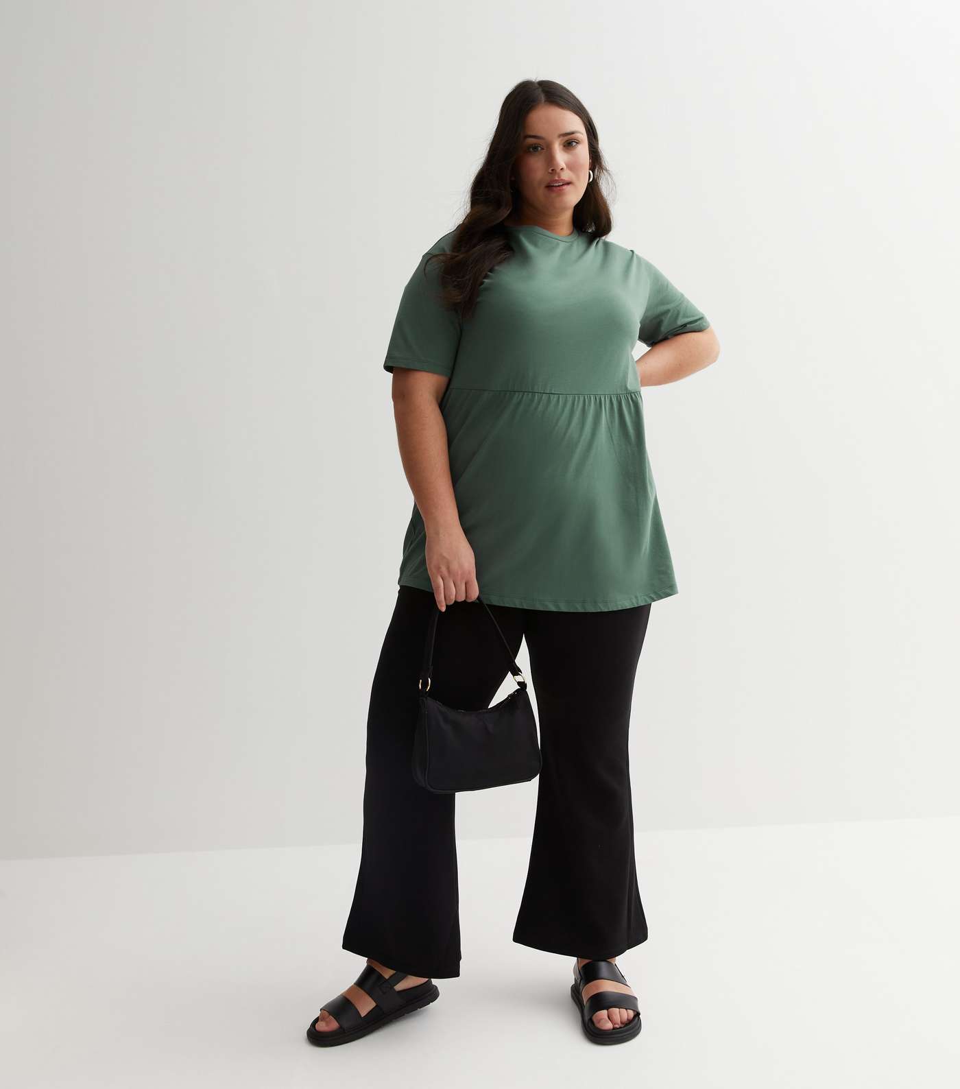Curves Dark Green Jersey Short Sleeve Peplum T-Shirt