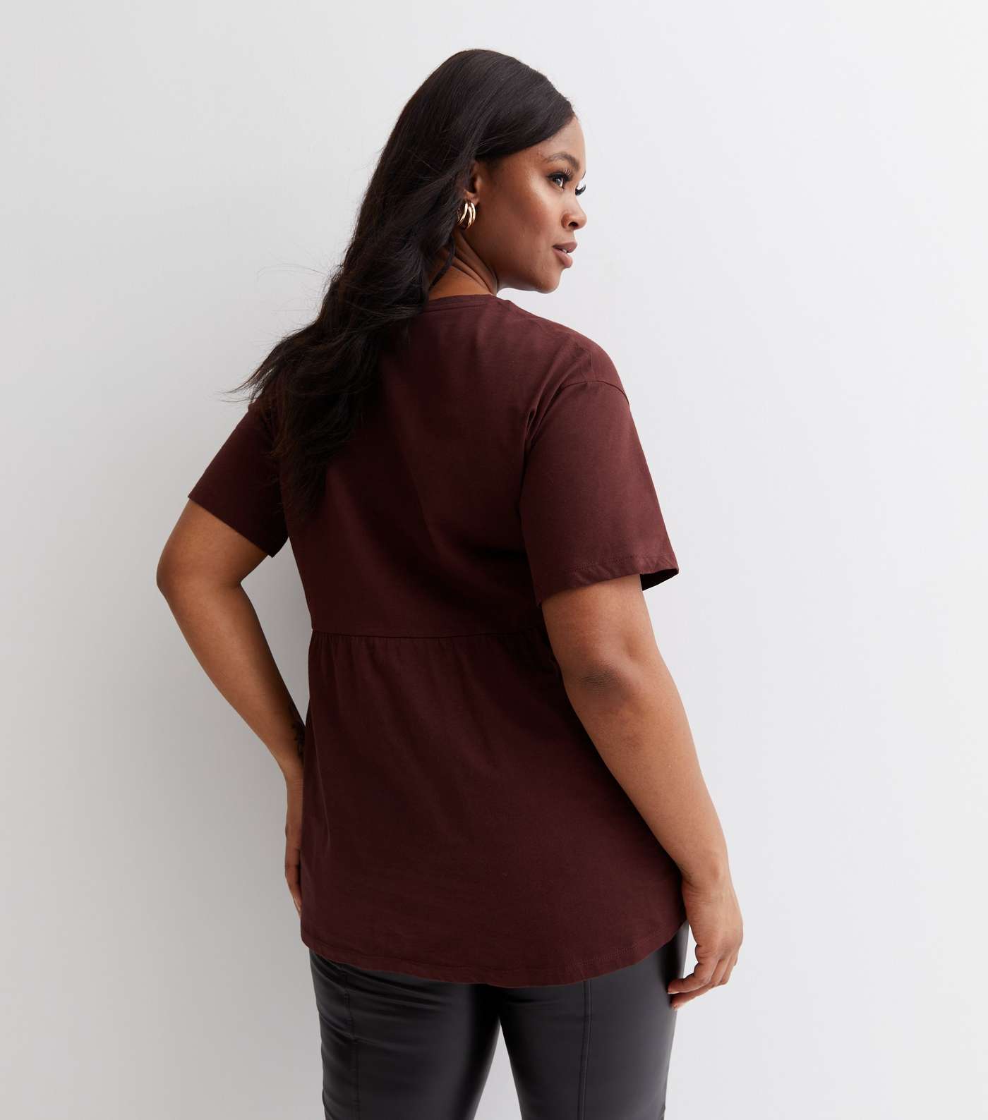 Curves Burgundy Jersey Short Sleeve Peplum T-Shirt Image 4