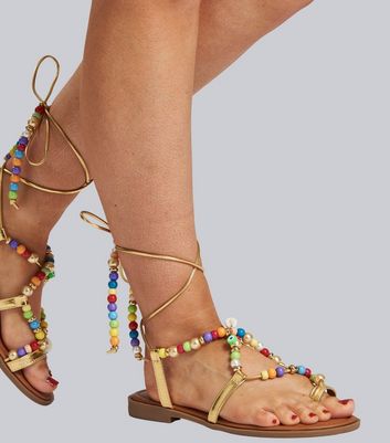 South Beach Multicoloured Beaded Strappy Sandals New Look