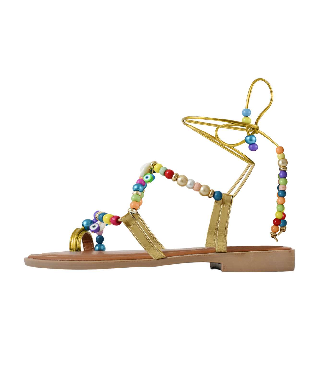South Beach Multicoloured Beaded Strappy Sandals Image 2