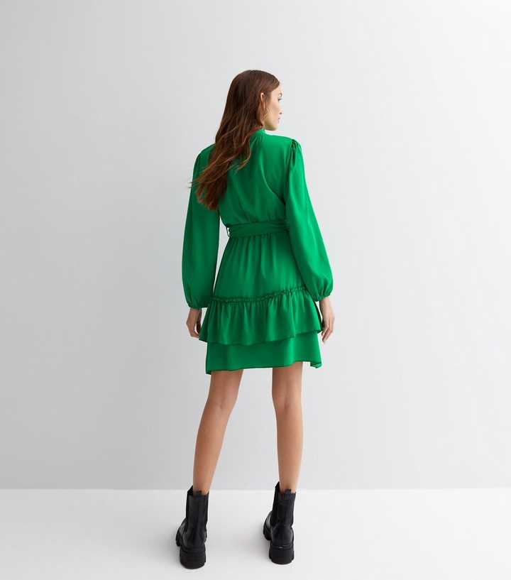 Long Sleeve Tiered Ruffle Hem Elastic Waist Mini Dress