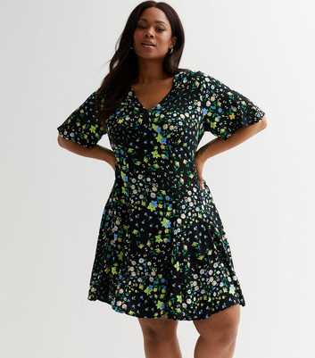 Curves Black Floral Mini Tea Dress