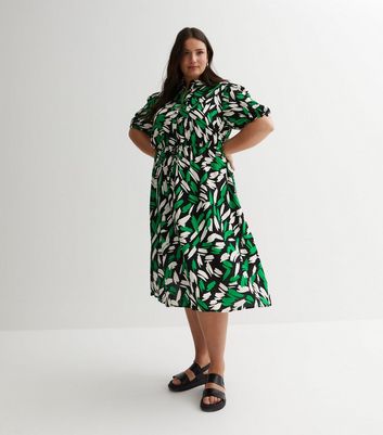 Curves Green Abstract Print Midi Shirt Dress New Look
