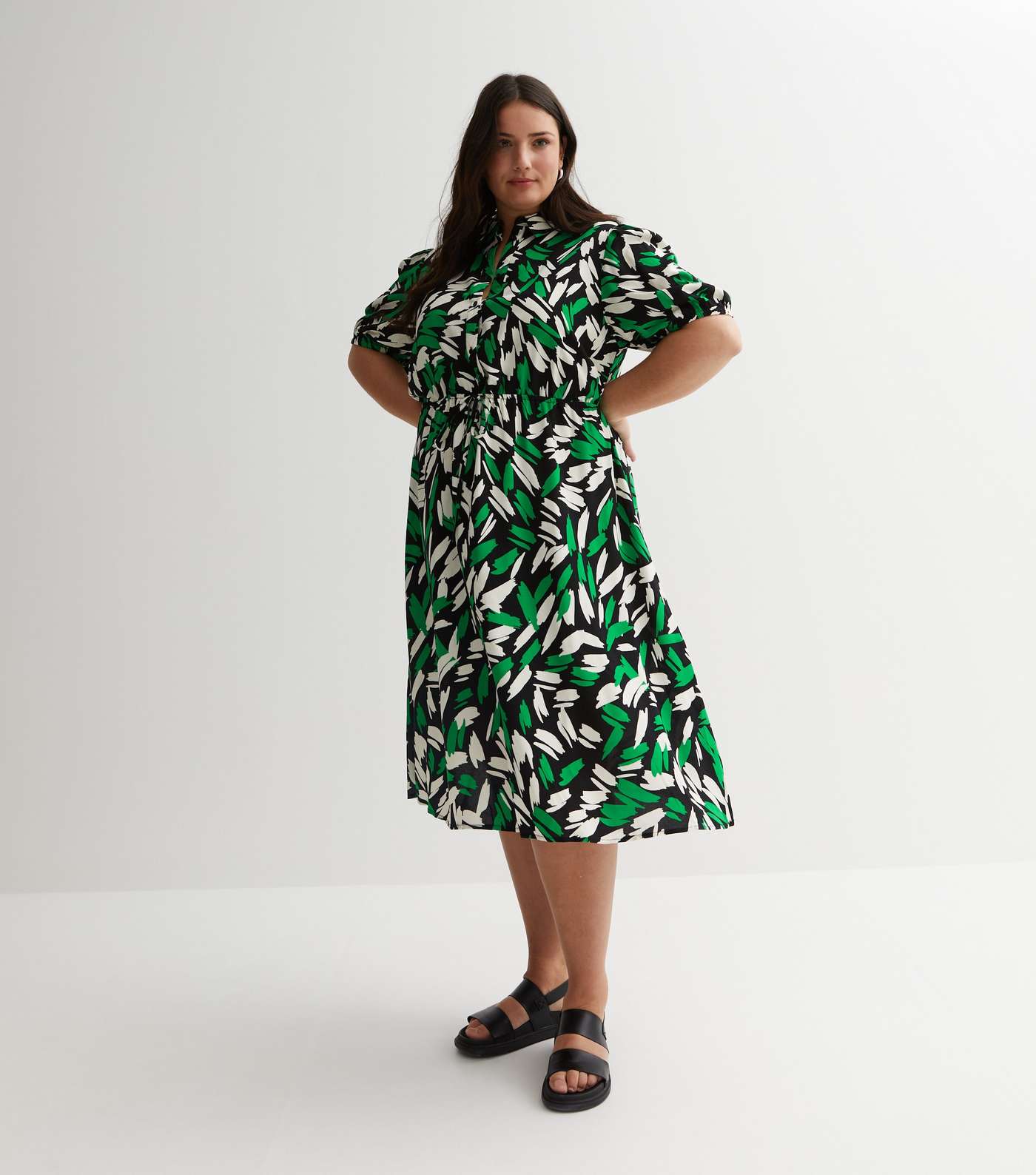 Curves Green Abstract Print Midi Shirt Dress