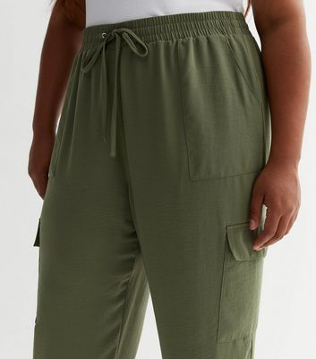 Curves Khaki Drawstring Cuffed Cargo Trousers | New Look