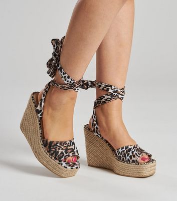 Qupid Cascade Espadrille Heeled Wedge Sandal - Women's Shoes in Tan Leopard  | Buckle