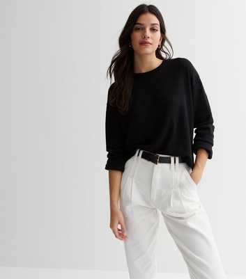 Black Towelling Long Sleeve Boxy Top