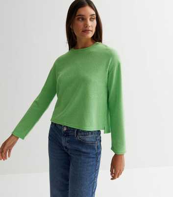 Green Towelling Long Sleeve Boxy Top