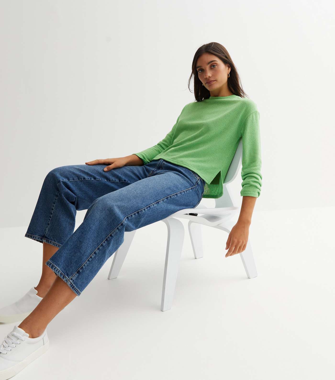 Green Towelling Long Sleeve Boxy Top Image 3