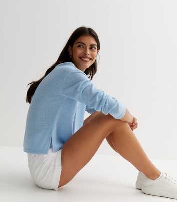 Pale Blue Towelling Long Sleeve Boxy Top