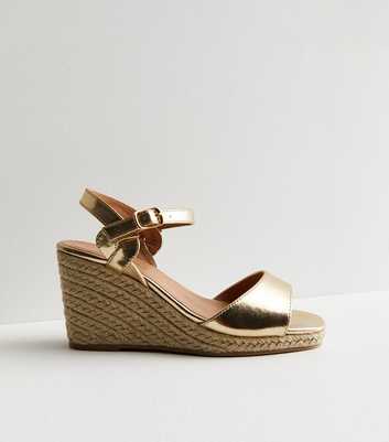 Extra Wide Fit Gold Metallic 2 Part Espadrille Wedge Sandals