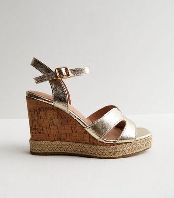 Gold on sale wedge shoes