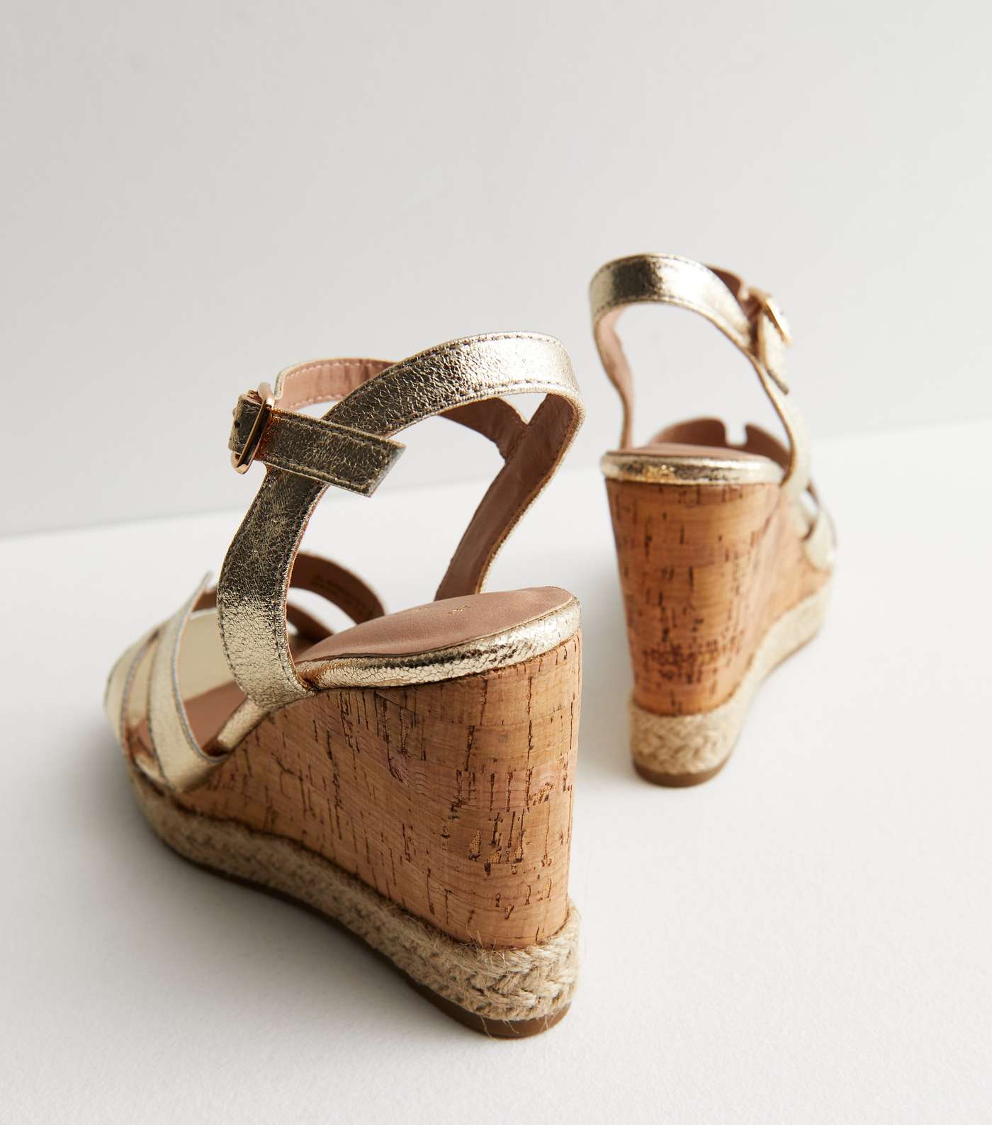 Gold Metallic Espadrille Trim Wedge Heel Sandals Image 4