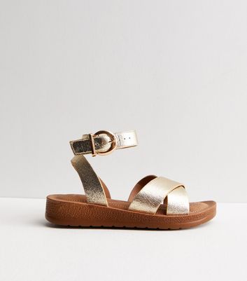 Gold cross strap store sandals