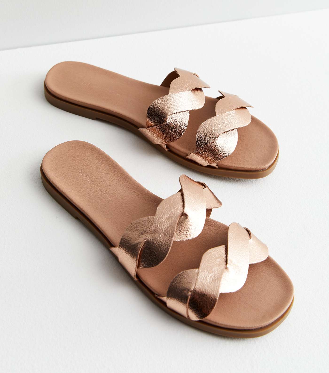 Rose Gold Leather-Look Plaited Strap Footbed Sandals Image 3