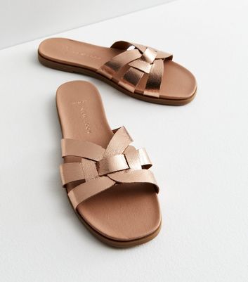 Wide Fit Rose Gold Footbed Mule Sliders New Look