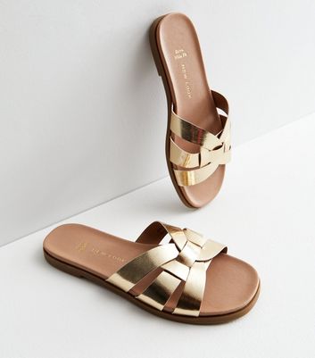 Extra Wide Fit Gold Footbed Mule Sliders New Look