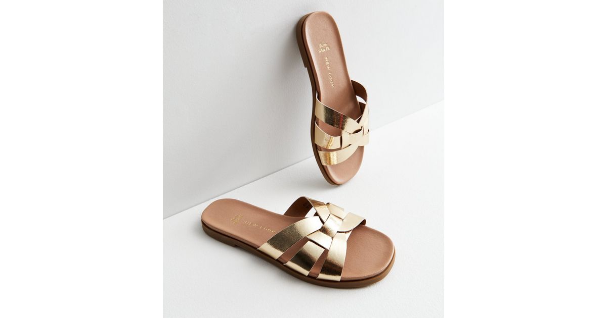 Extra Wide Fit Gold Footbed Mule Sliders | New Look