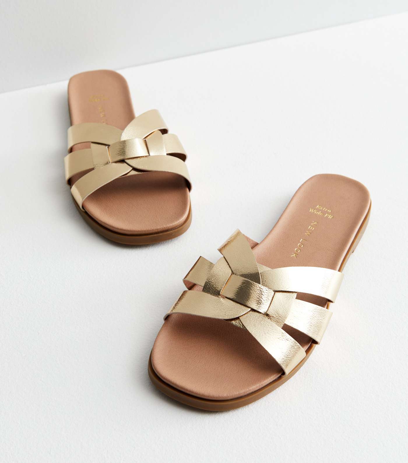 Extra Wide Fit Gold Footbed Mule Sliders Image 3