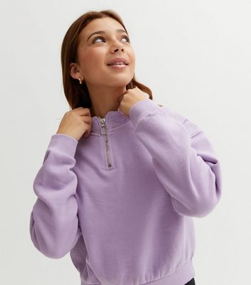 Girls Lilac Acid Wash High Neck 1/2 Zip Sweatshirt 