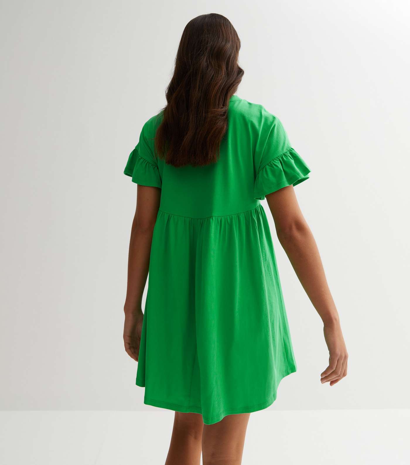 Green Jersey Frill Sleeve Mini Smock Dress Image 4