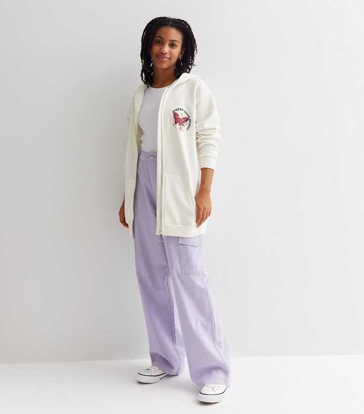 Girls Cream Take Time to Grow Butterfly Zip Long Hoodie | New Look