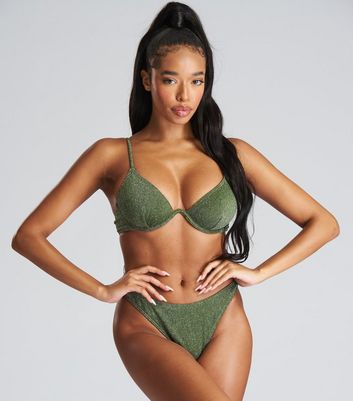 South Beach Green Glitter Bikini Set New Look