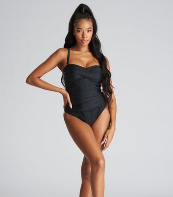 South Beach Black Tummy Control Bandeau Swimsuit New Look